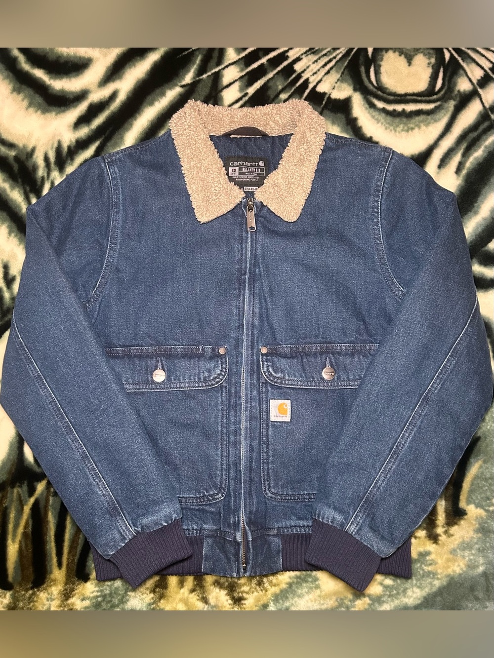 Carhartt Sherpa Lined Dark Wash Denim Jacket